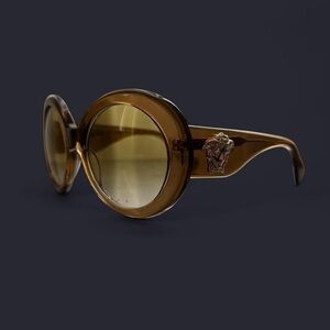 Versace Women’s Tan and Gold Round Sunglasses